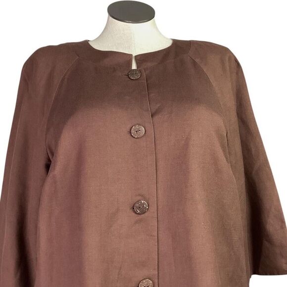 Coldwater Creek Jacket Women 18W Brown Denim Linen Blend Lined 3/4 Sleeve Blazer - Picture 2 of 7